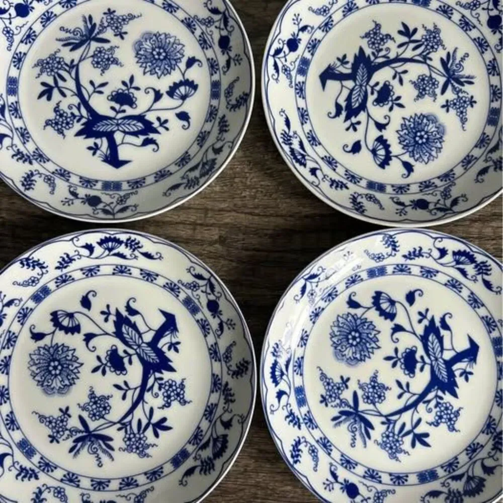 Set of 4 Blue and White Snack Plates